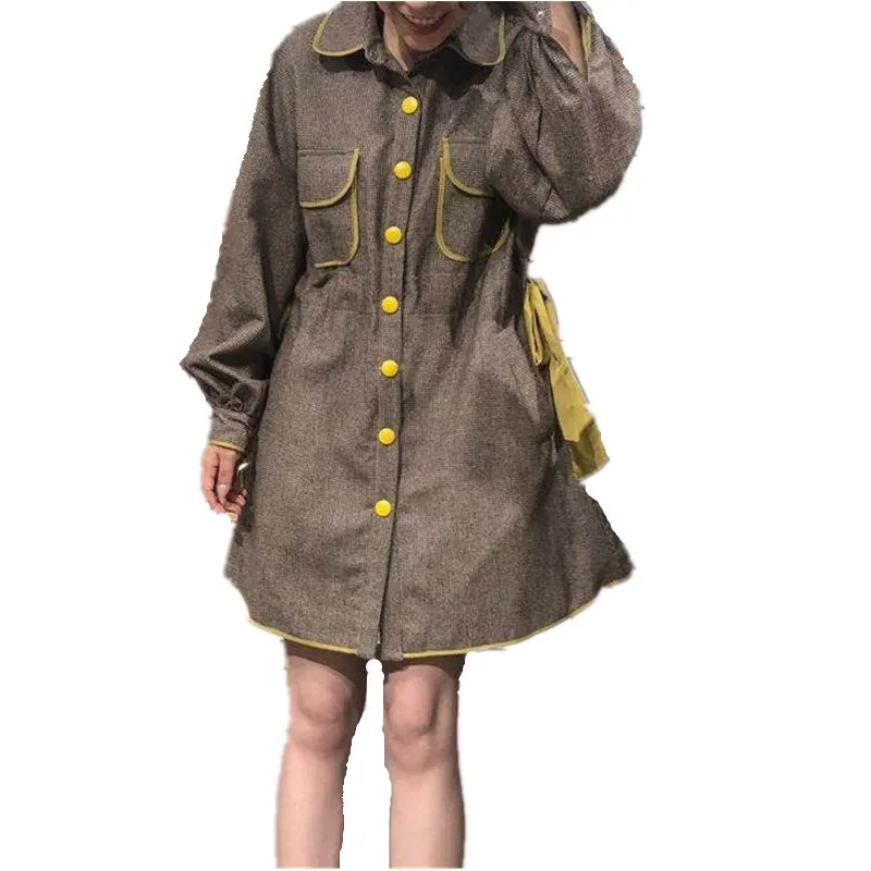 Rétro 2019 Décontracté Femmes Automne Coffee Printemps Vadim Veste vent Lâche Section Longue Manteau Femme Coupe De Long Color P850 Mince YnY8qrx