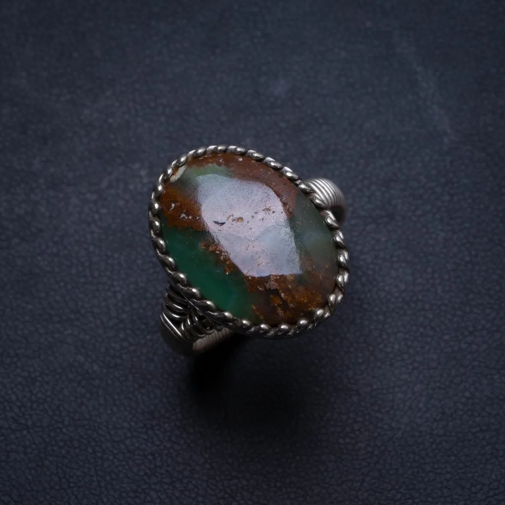 

Natural Australian Chrysoprase Handmade Unique 925 Sterling Silver Ring, US size 9.75 X1668