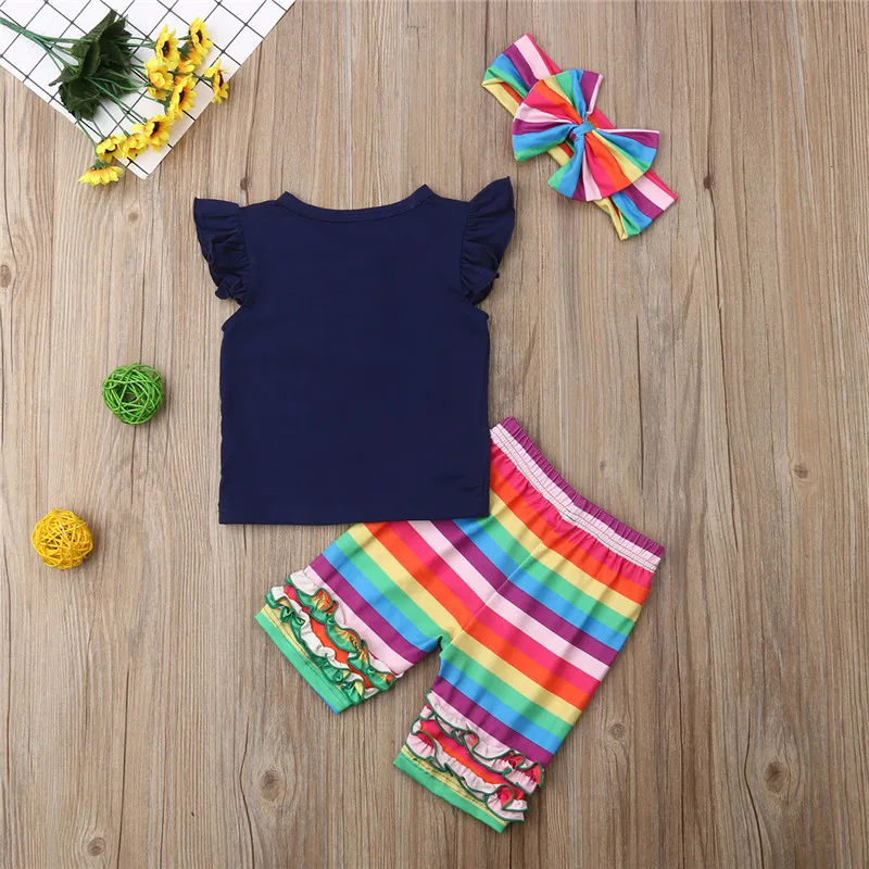 2019 Toddler Baby Kids Girl Rainbow Clothes Set T-shirt Tops Stripe Pants Outfits Summer 2019 Toddler Baby Kids Girl Rainbow Clothes Set T-shirt Tops Stripe Pants Outfits Summer