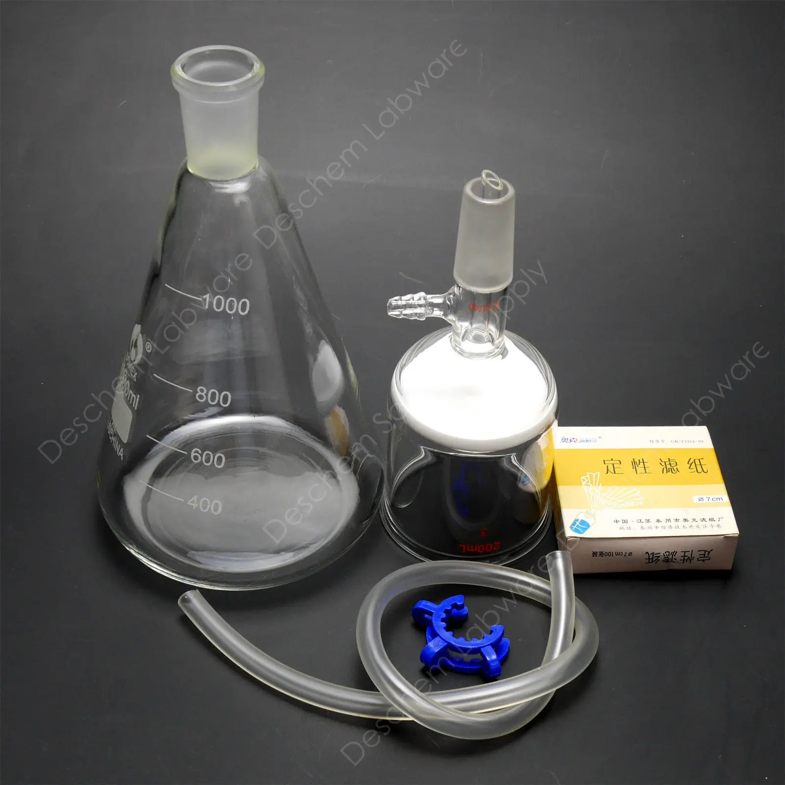 Filter Paper 1000ml Suction Filtration Kit 200ml Buchner Funnel 1L Flask W/ 70mm Filter Pape