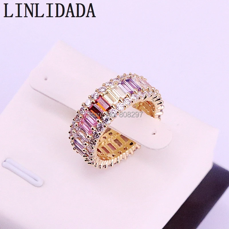 

6Pcs Metal gold fashion jewelry rainbow round shape cz engagement ring for women multicolor cubic zirconia gorgeous rings
