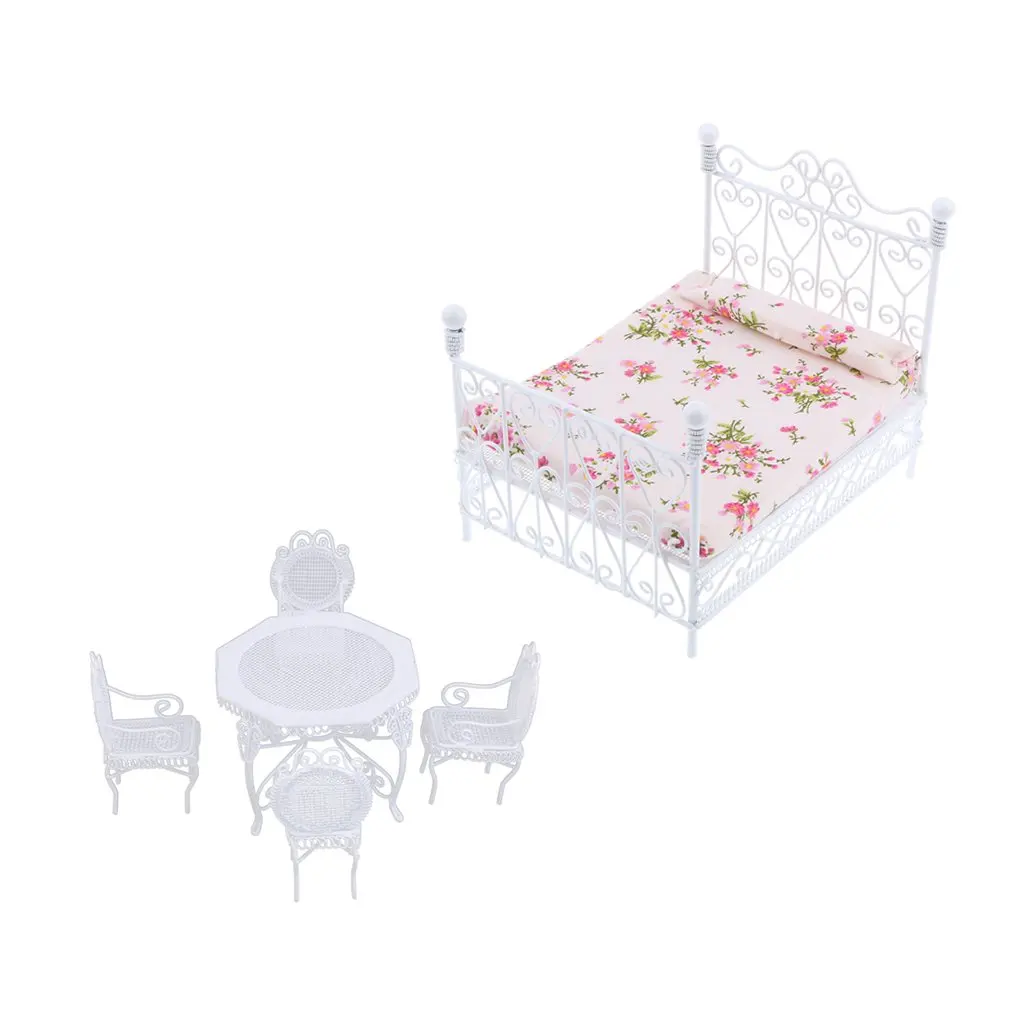 5pcs 1:12 Scale Dollhouse Furniture Miniature Table Chair Bed Doll House Accessories Toys Birthday Gift for Children Kids Adult 5pcs 1:12 Scale Dollhouse Furniture Miniature Table Chair Bed Doll House Accessories Toys Birthday Gift for Children Kids Adult