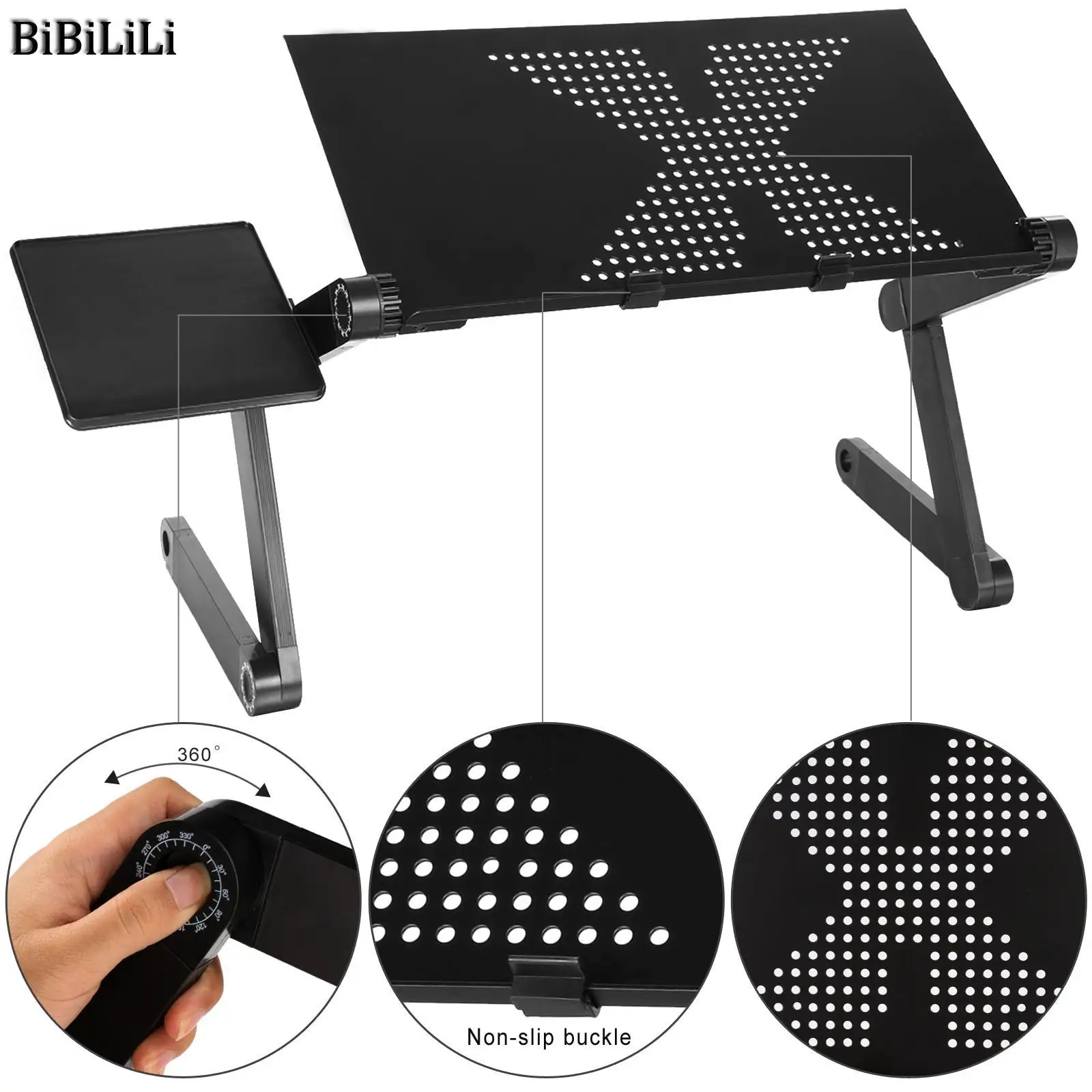 Homdox 360 Degree Adjustable Foldable Laptop Notebook Desk Table Stand With Mouse Board User Manual from 45 490mm Black