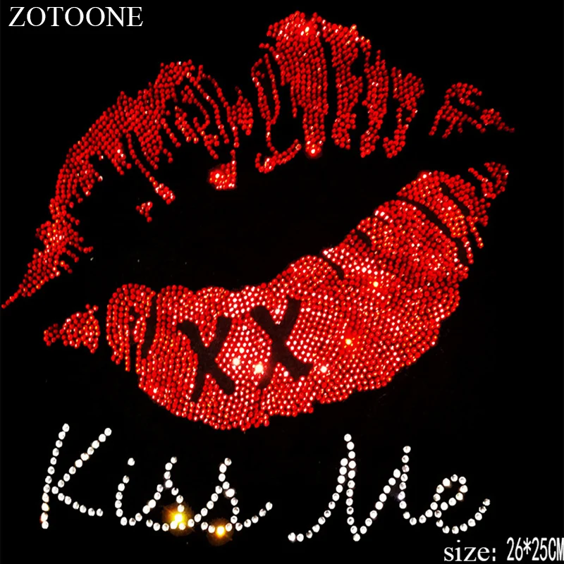 ZOTOONE Hotfix Rhinestone Applique for Clothes Decoration Red Lips Letter Motif Rhinestones Crystal Clear Strass Needlework|Стразы| |