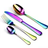 Colorful Rainbow Dinnerware Set Stainless Steel Cutlery Set 4 Pcs Black Knife Fork Set Tableware Gold Silver Western Food Set ► Photo 1/6