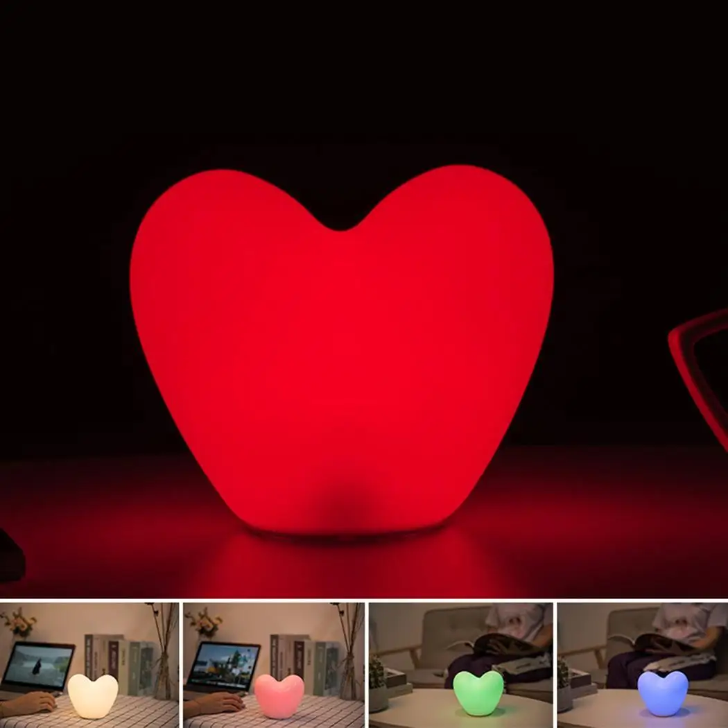 

Cute Colorful Silicone Gel Lamp Bedroom Charging DC 5V light LED Heart LED Shape Night USB Light 1W 1200mAh