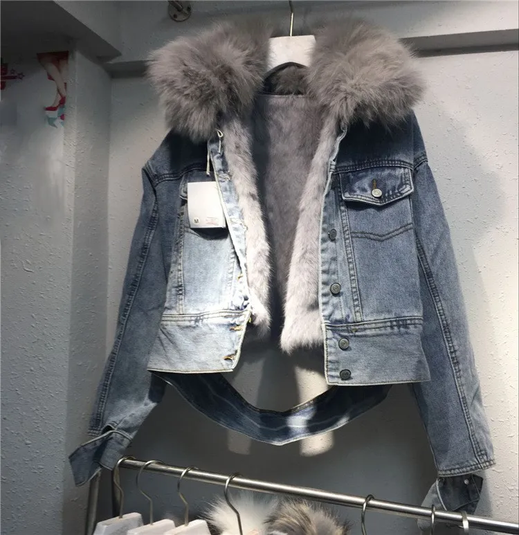 Manches Femmes Veste Nouvelle Ligne Manteau 2018 Fur Lâche Denim Black Blue Parka Jeans Lapin De Real Longues Fourrure Femelle Avec real Réel À OwEqPdq