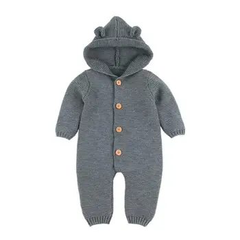 

Baby Girls Boys Clothes Knitted Hooded Baby Rompers Newborn Boy Girl Jumpsuit Long Sleeve Button Solid Color Winter Outfits Set