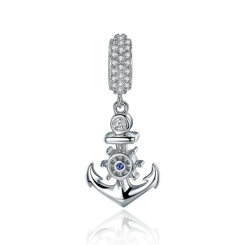 

High Quality 925 Sterling Silver Ocean Anchor Clear Cz Charm Pendant Fit Women Charm Bracelet Necklace Jewelry Scc333 BAMOER