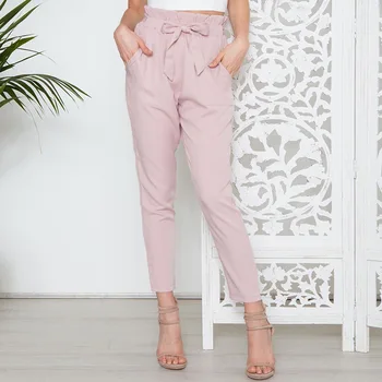 

Women High Waist Pencil Pants Bow Tie Drawstring