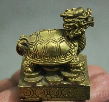 

Chinese Feng Shui Brass Carved Dragon Turtle Tortoise Wealth YuanBao Coin Exquisite Statue
