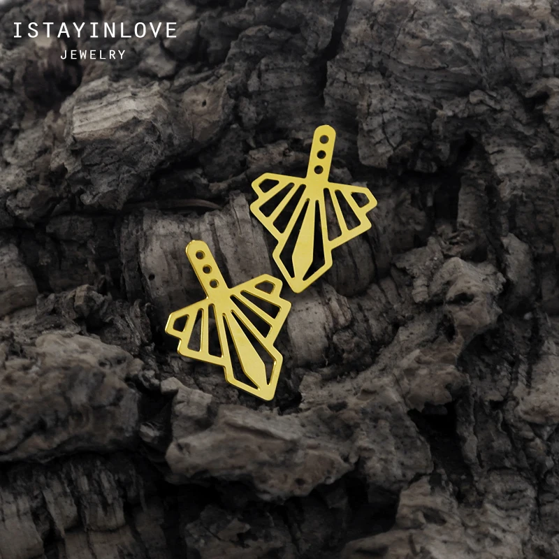 

Handmade Jewelry Making Supplies Laser Cut Metal Raw Brass Earring Findings Geometric Leaf Stud Earrings Back Charm NEJ04 6