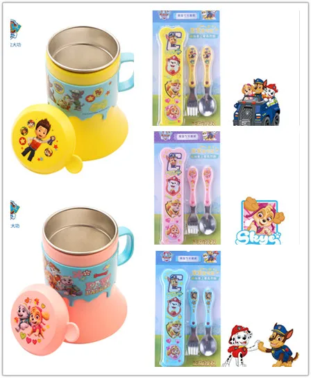 

Genuine Paw patrol Baby Cute Stainless Steel Cups Spoon Fork Portable Box Set Cartoon Baby Training Tableware Kids Favorite Gift