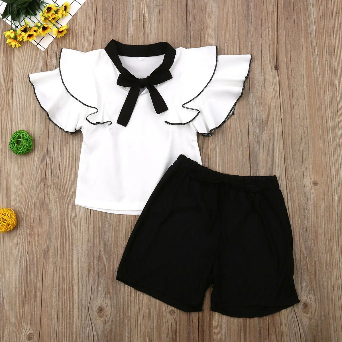 

Pudcoco Girl Set 2Y-7Y 2PCS Toddler Kids Baby Girl Hollow Sleeve Shirt Tops+Shorts Pants Outfit Clothes