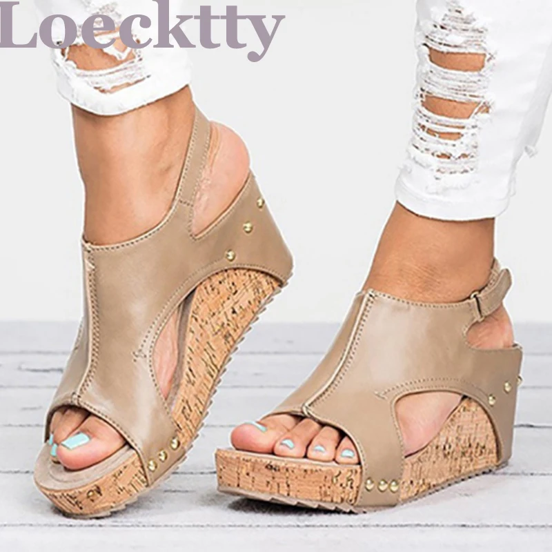 

Women Sandals 2019 Platform Sandals Wedges Shoes For Women Heels Sandalias Mujer Summer Shoes Leather Wedge Heels Sandals 43