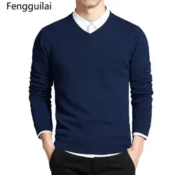 Хлопковый свитер Для мужчин пуловеры с длинными рукавами верхняя одежда человек v-образным вырезом свитера Топы Свободные Твердые Fit