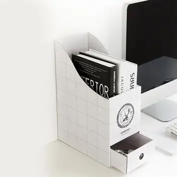 

1pc Desktop Organizer Magazine File Holder With Drawer Cardboard Documents File Box File Holder For Home Office Supplies
