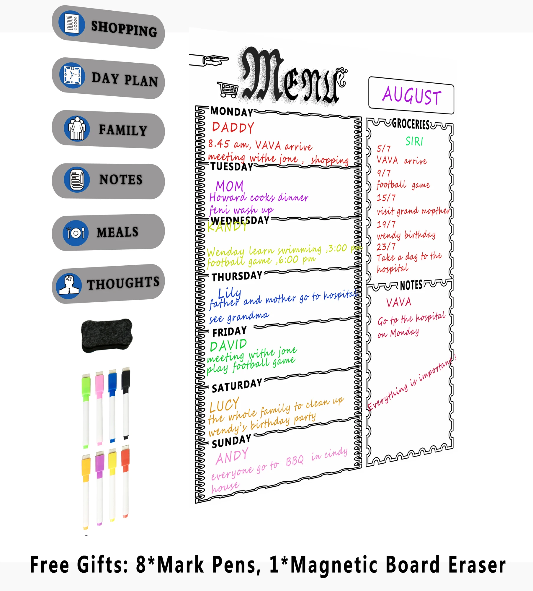 MAGNETIC FRIDGE BOARD /& NOTEPAD SHOPPING LIST KITCHEN home planner FLOWERS