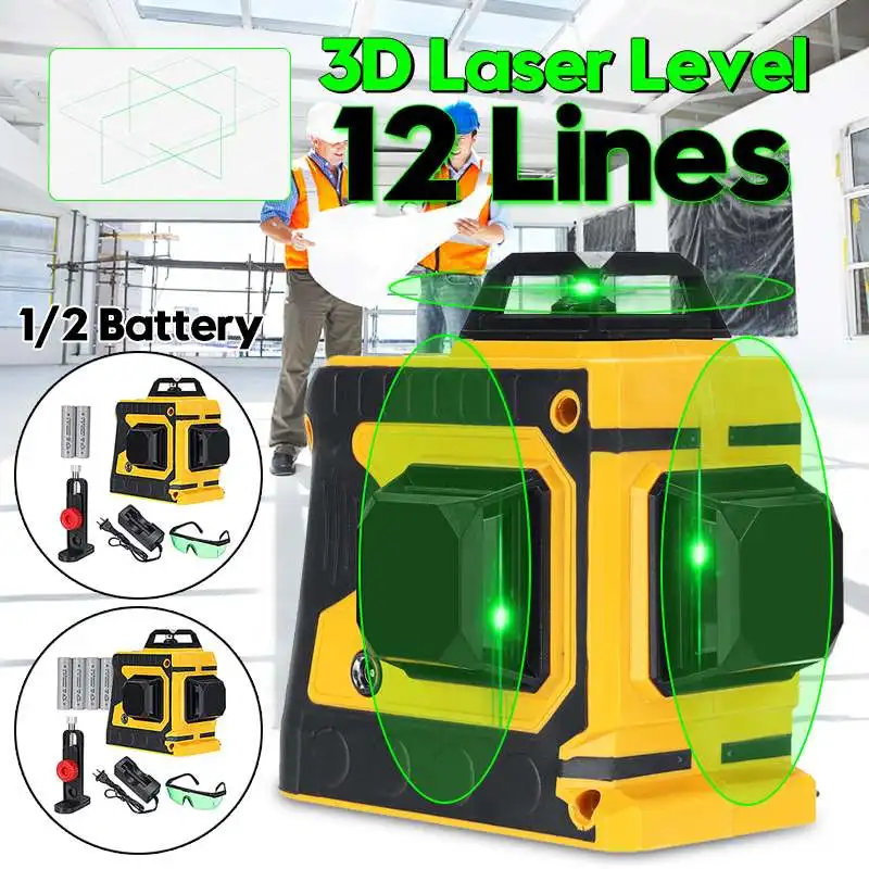 

12 Lines Green Cross Line Laser Level with 1/2 Battery 532nm 3D 360 Degree Rotation Auto Leveling Horizontal Vertical Laser Beam
