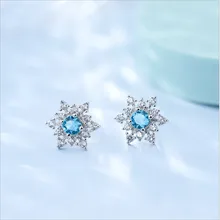 Модные снежинки снежный цветок подарок Эдельвейс блестящие настоящие циркониевые амулеты 925 пробы серебряные серьги-гвоздики ювелирные изделия