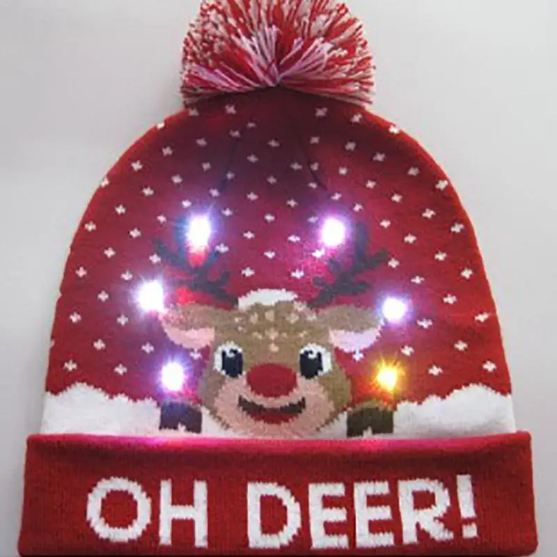 Светодиодный Рождественский свитер, Рождественский елочный светильник, вязаная шапка для детей и взрослых, Рождественская вечеринка