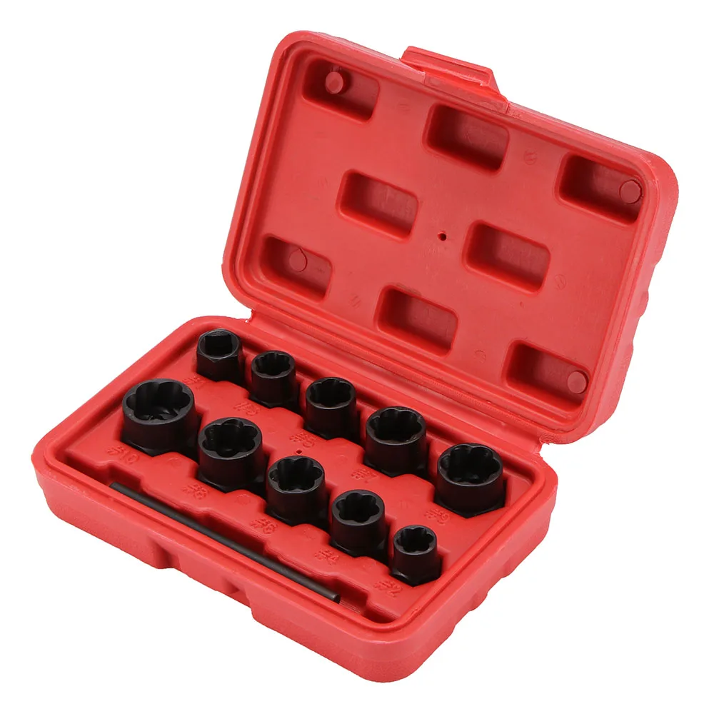 

11pcs Damaged Nut Bolt Remover Stud Extractor Set (#1-#10) Metric Broken Bolt Removal Kit