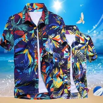 

ZACOO Men Summer Hawaii Quick Dry Printing Short Sleeve Loose Beach Shirt