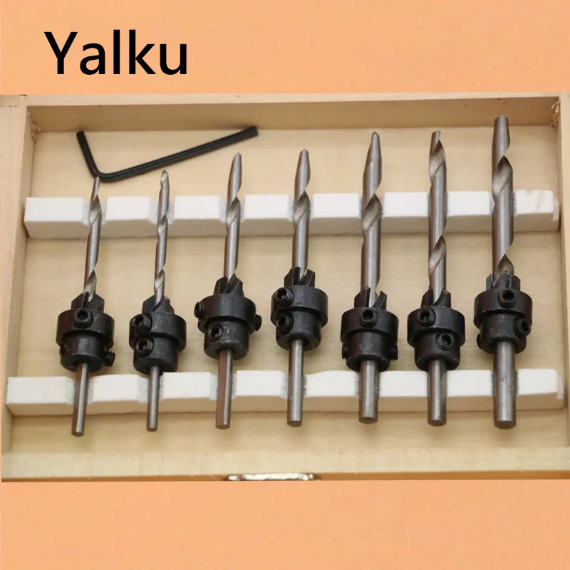 

Yalku Carpentry Drill+Wrench Countersink Drill Bits Mini Twist Press Set Reamer Woodworking Power Tool Wood Drilling Bits Metal