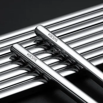 

100pair/lot food grade top 304 stainless steel tableware chopsticks household metal alloy square chopsticks Custom logo