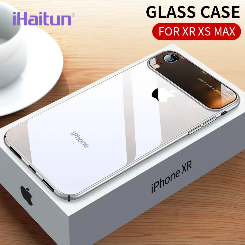 IHaitun الفاخرة عدسة الزجاج حالة ل فون XS ماكس XR حالات رقيقة جدا PC شفافة عودة الغطاء الزجاجي للآيفون X XS 10 7 8 زائد