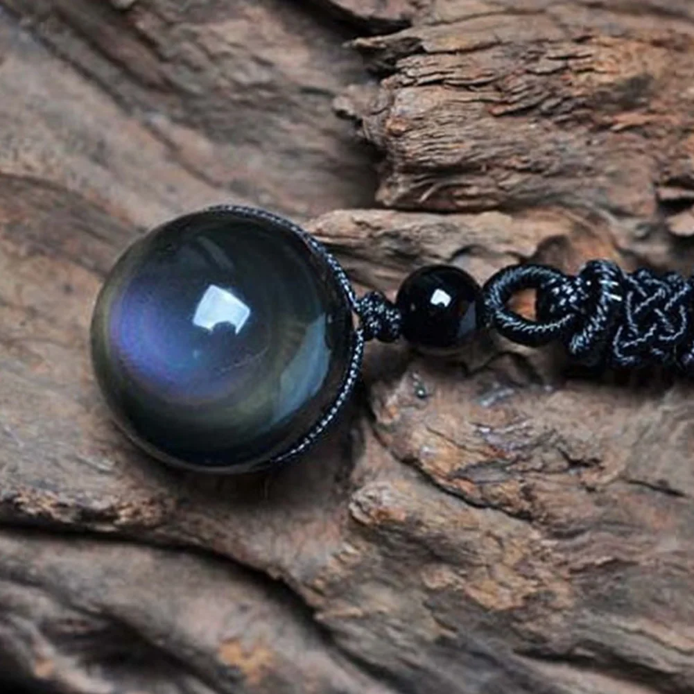 Natural Obsidian Pendants Rainbow Eye Good Luck Bead Pendant Woman Long Chain Necklaces Knitted Harajuku Necklace Crystal Ball