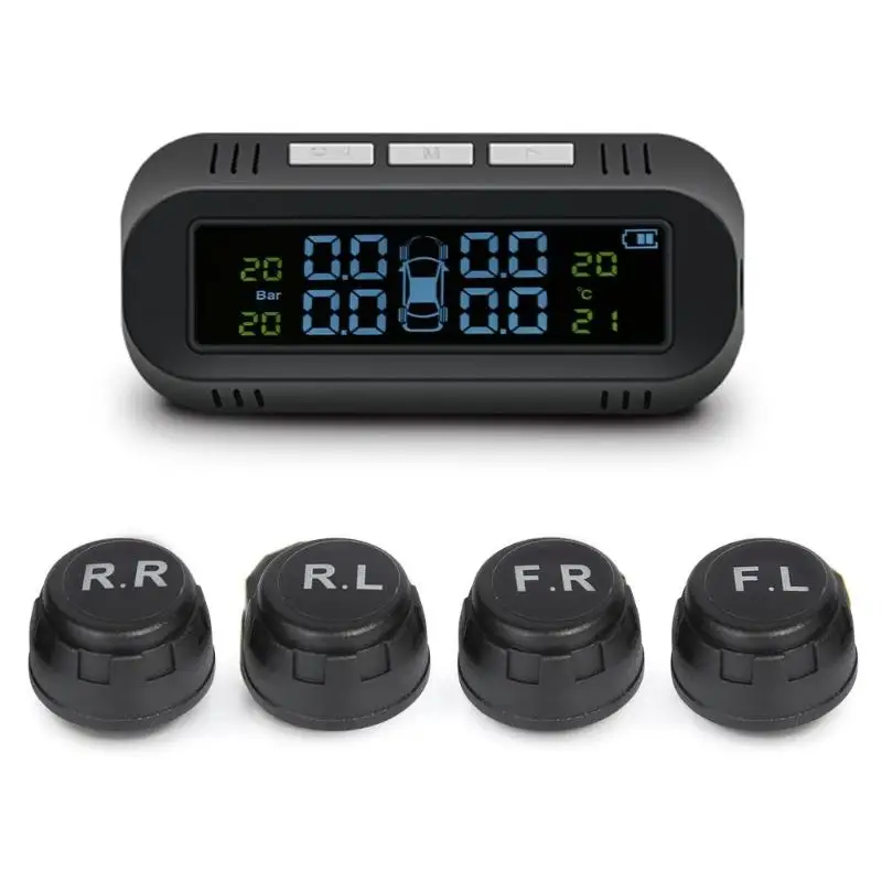 

Car TPMS Tyre Pressure Monitoring System Wireless Solar Power Auto Security Alarm Systems Tyre Pressure+4 External Sensors