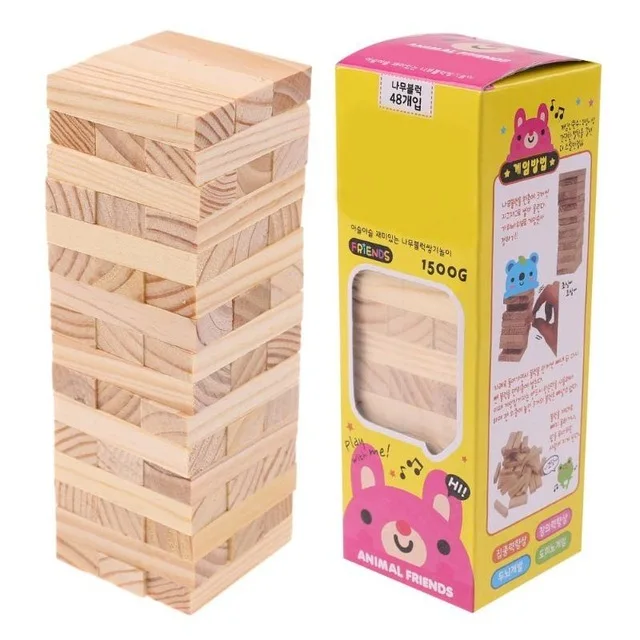 48pcs/set DIY Tower Wood Assembled Building Blocks Toy for Kids Family Game Domino Stacker Extract Building Educational Toy Gift 1