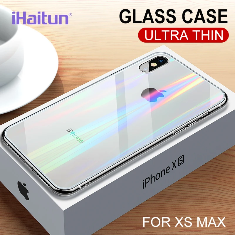 iHaitun Laser Glass Case For iPhone XS MAX XR X Cases Ultra Thin Transparent Back Cover 11 Pro Max 7 8 Plus 10 | Мобильные телефоны