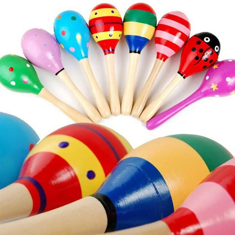 9 шт. забавные детские деревянные маракасы Погремушки шейкеры музыкальное образование игрушки(случайный рисунок