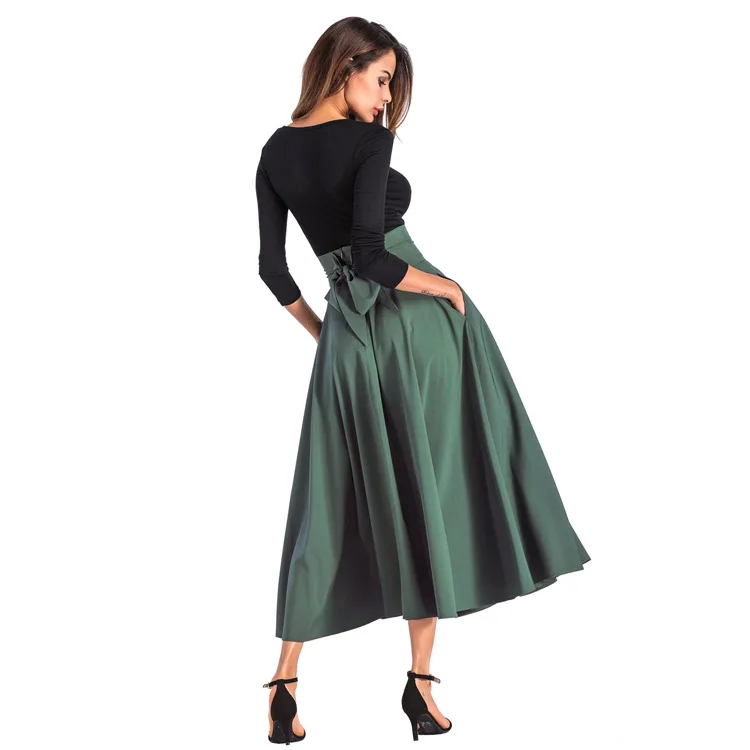 

Solid Mid-Calf Summer Bohemian Beach Skirts Bow Maxi Women Skirt Office Skirt