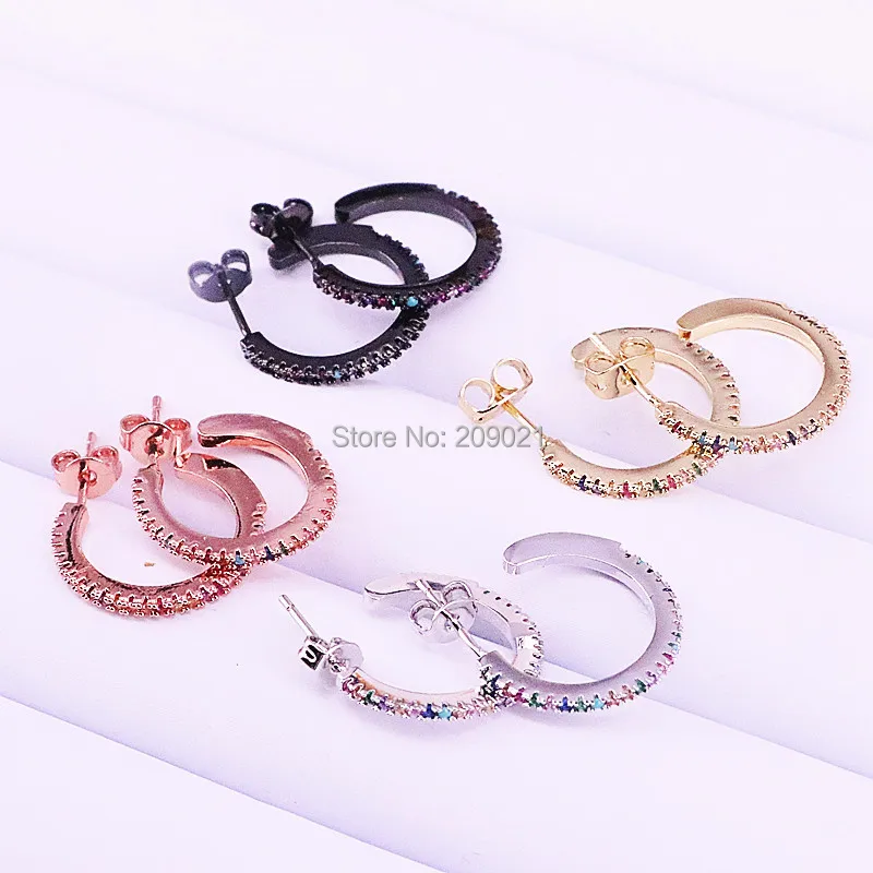 8 пар смешанных цветов микро проложить Радуга cz круглая серьга Новая мода девушки женщины серьги тонкой работы