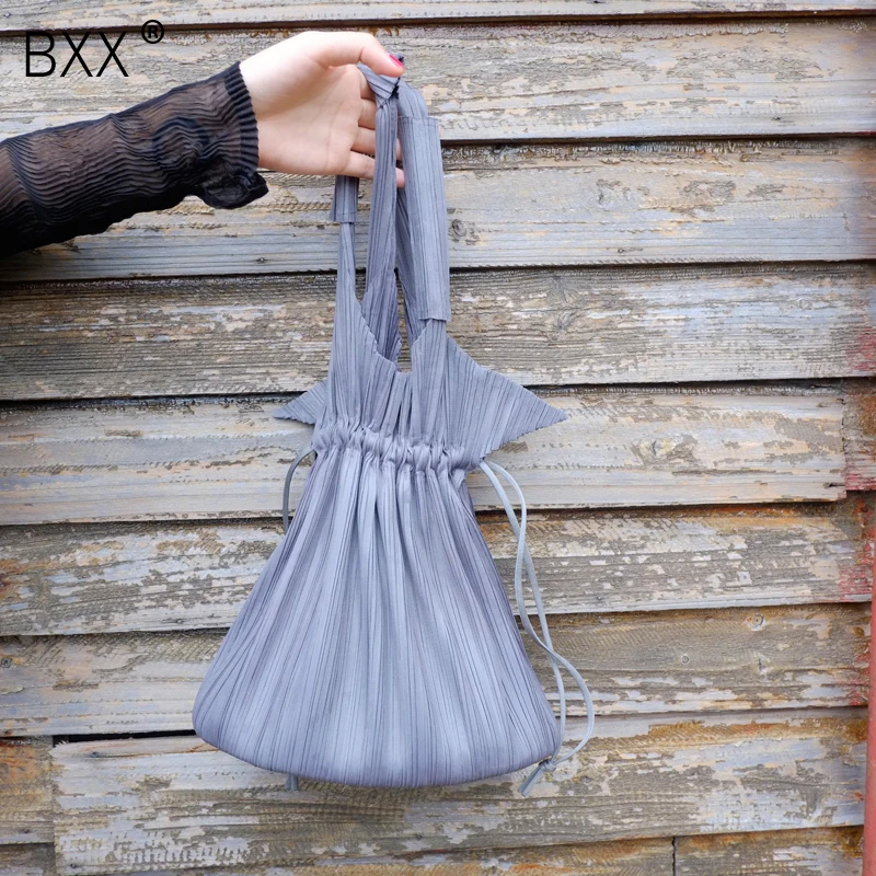 

[BXX] 2019 Woman New Arrival Solid Color Double Casual Handles Pleated High Capacity Shopping Bag Shoulder Handbag LM917