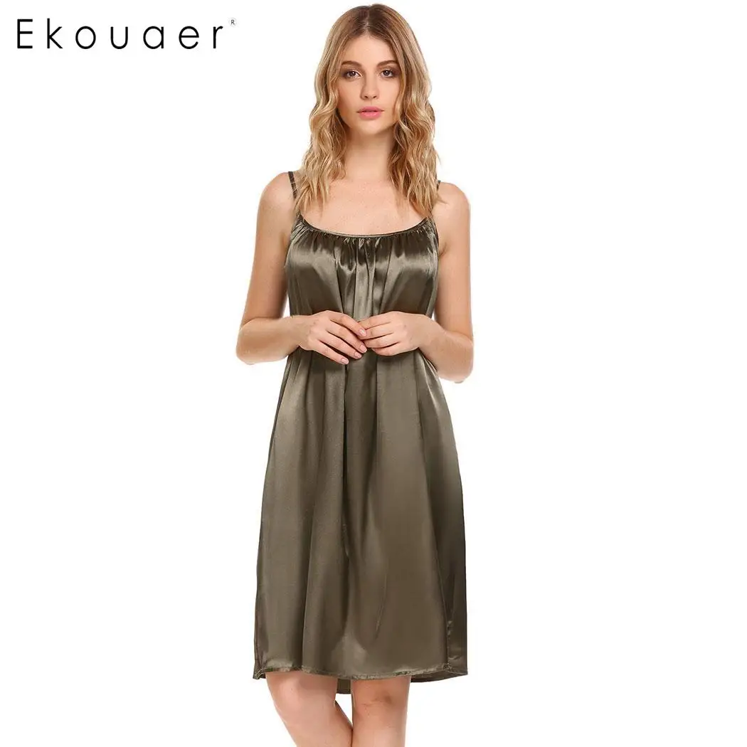 

Ekouaer Sexy Nightgowns Women's Lingerie Nightdress Sleeveless Ruched Nightgown Sleepwear Dress Slip Chemises Nightshirt Dress