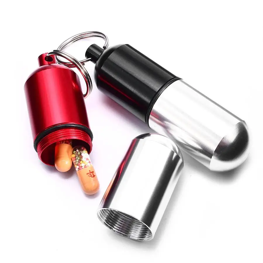 

Portable Waterproof Mini Pill Case Aluminum Keychain Tablet Storage Box Bottle Holder Pocket Medicine Organizer Drug Dispenser
