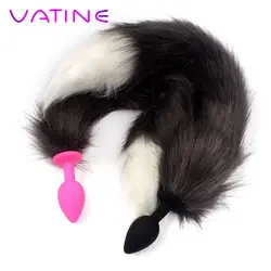 VATINE эротические игрушки черный/розовый силиконовые секс для мужчин женщин Анальная пробка лисий хвост Анальная пробка