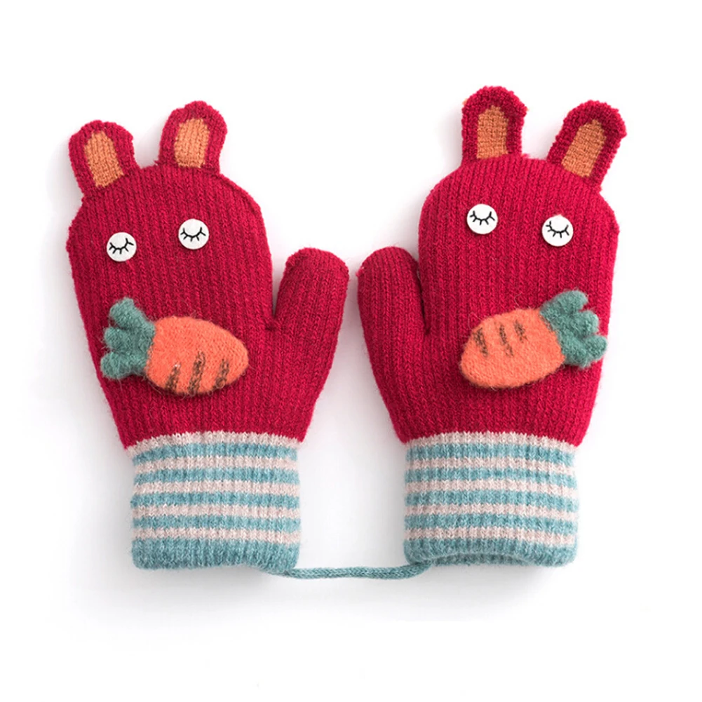 Cute Winter Warm Newborn Baby Boy Girl Kids Thick Fur Gloves Mittens On String