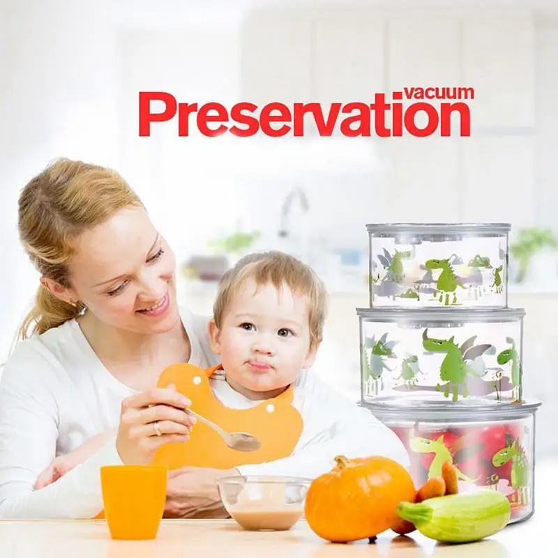 

Children Vacuum Storage Crisper Three Piece Suit Baby Food Storage Box Frozen Seal Vacuum Tableware