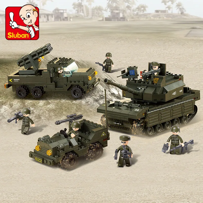 

Sluban B6800 Army Military Battle Tank Jeep Vehicle Soldier 3D Model DIY Building Blocks Bricks Assembly Toy fit Legoings no Box