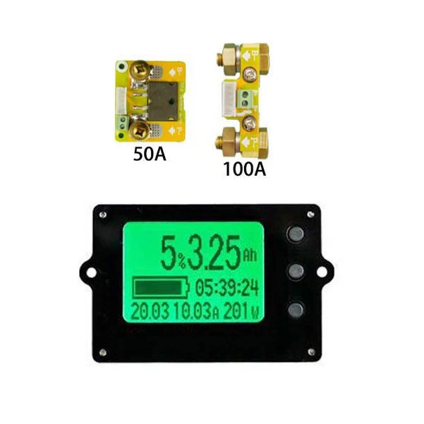 

5in1 Battery Indicator/Tester DC 50A 100A Battery Voltage/Current/Power/Capacity/Charging time Digital Monitor 12V 24V 36V CAR