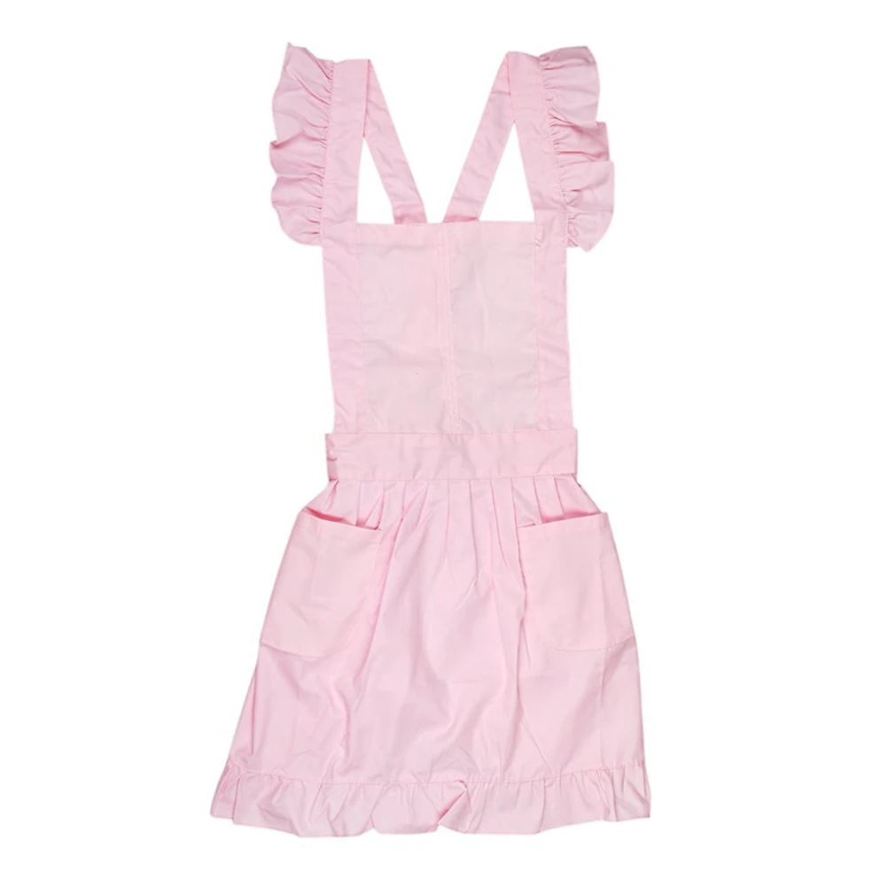 

Victorian Style Pinafore Apron Maid Smock Costume Dress Ruffle Pockets (Pink)