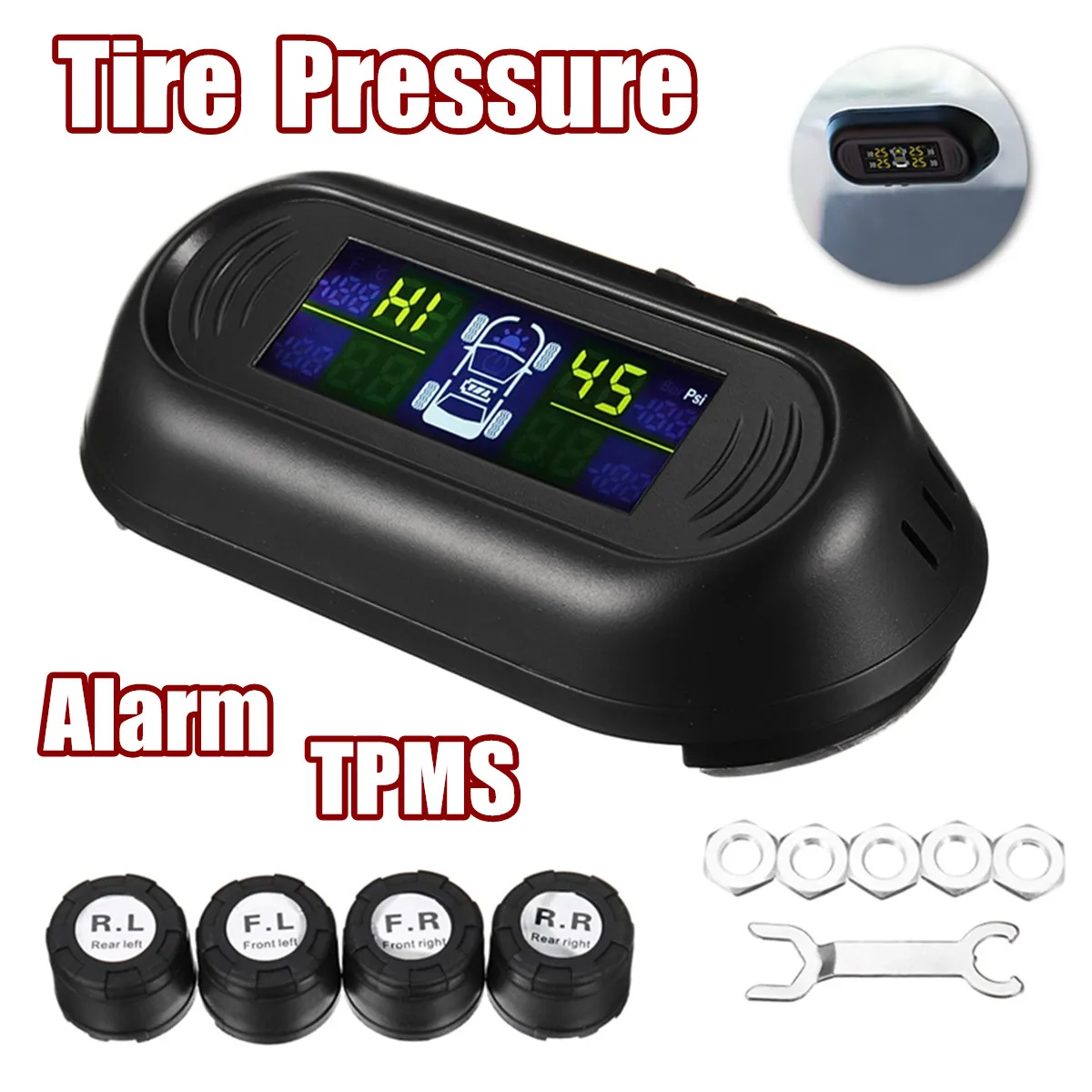 

Car Tire Pressure Monitoring System Cigarette Lighter Plug TPMS LCD Display Waterproof 4 External Sensors USB Charging 5V