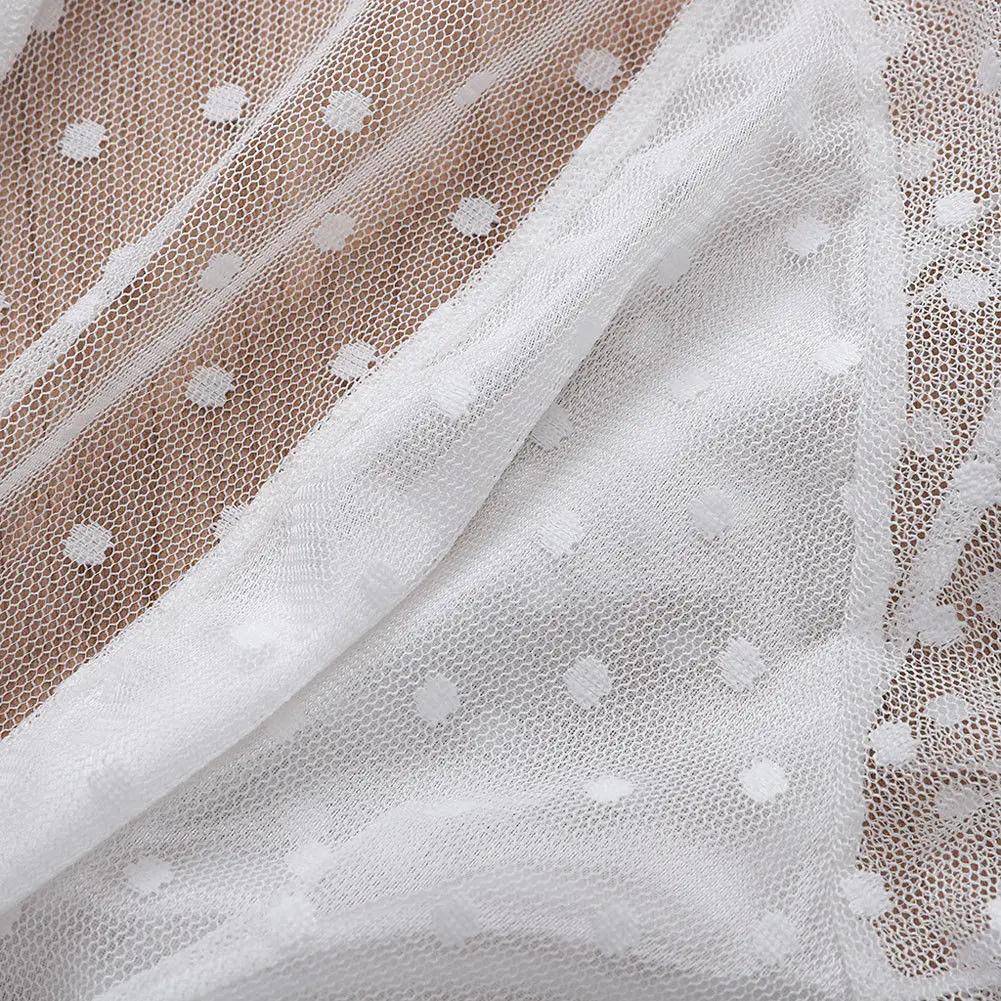 Женские летние пляжные топы и блузки в богемном стиле, элегантные сетчатые прозрачные блузы с v-образным вырезом и длинным рукавом, блузы в горошек, женские элегантные блузки