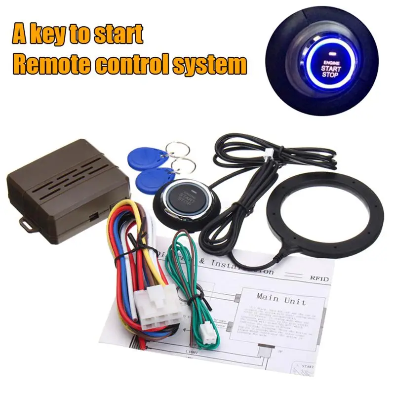

12V RFID Lock Ignition Car Keyless Entry Push Starter Remote Start System Kit theft protection Kits For Car Trunk