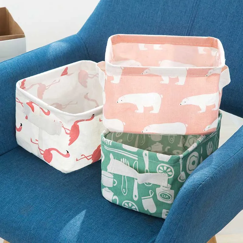 

1Pcs Multifunction Cotton Linen Desktop Storage Basket Durable Cute Printing Waterproof Folding Sundries Storage Box